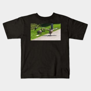 Canada Goose Honking At Other Goose, Wings Spread Kids T-Shirt